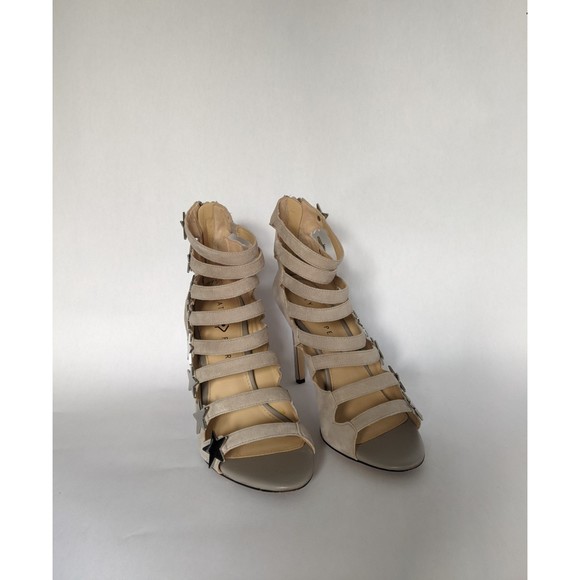 Katy Perry heels: The Stella, sz 9.5. Strappy, tan suede, zipped backs, STARS! - Picture 2 of 11